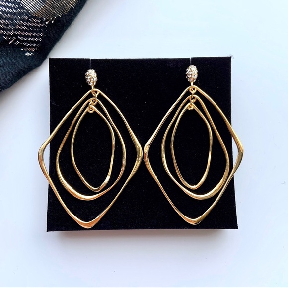 Triple hoop dangle earrings with crystal accent - Picture 1 of 6